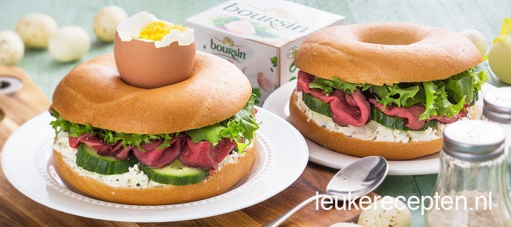 Paasbagels met roomkaas en rosbief