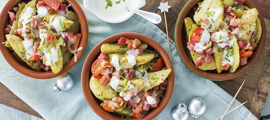 Feestelijk hapje: loaded potato wedges