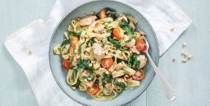pasta met zalm en spinazie