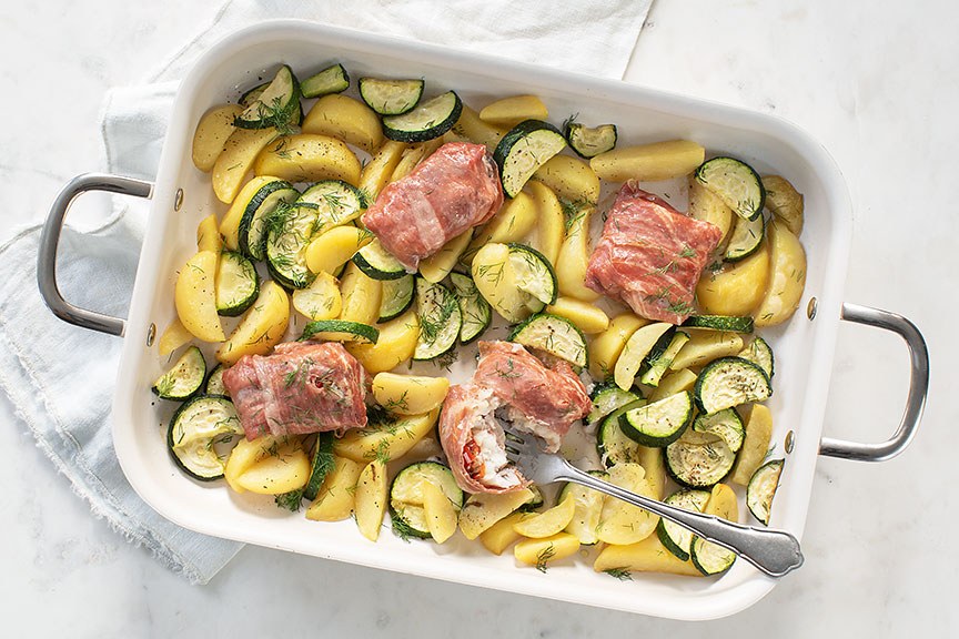 Vis in parmaham uit de oven