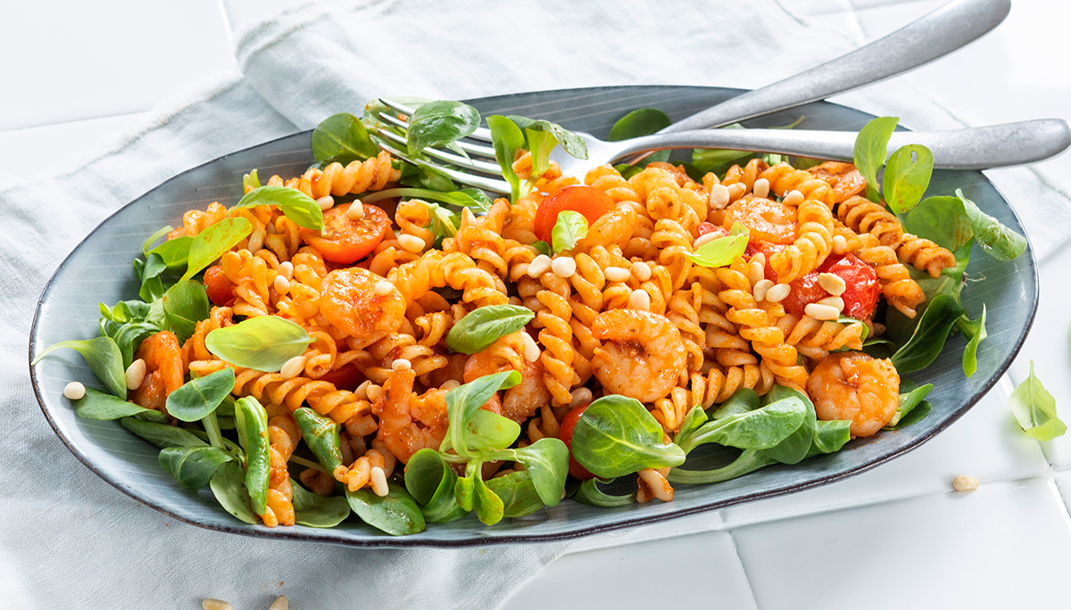 Pastasalade met garnalen