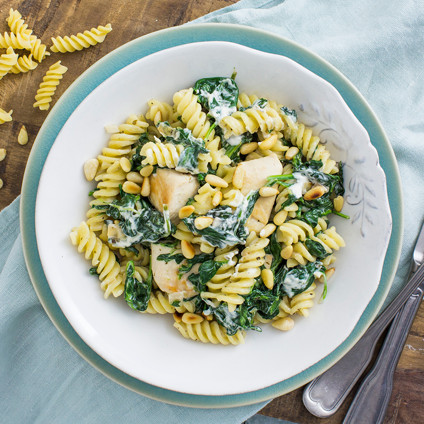pasta-met-kip-en-spinazie