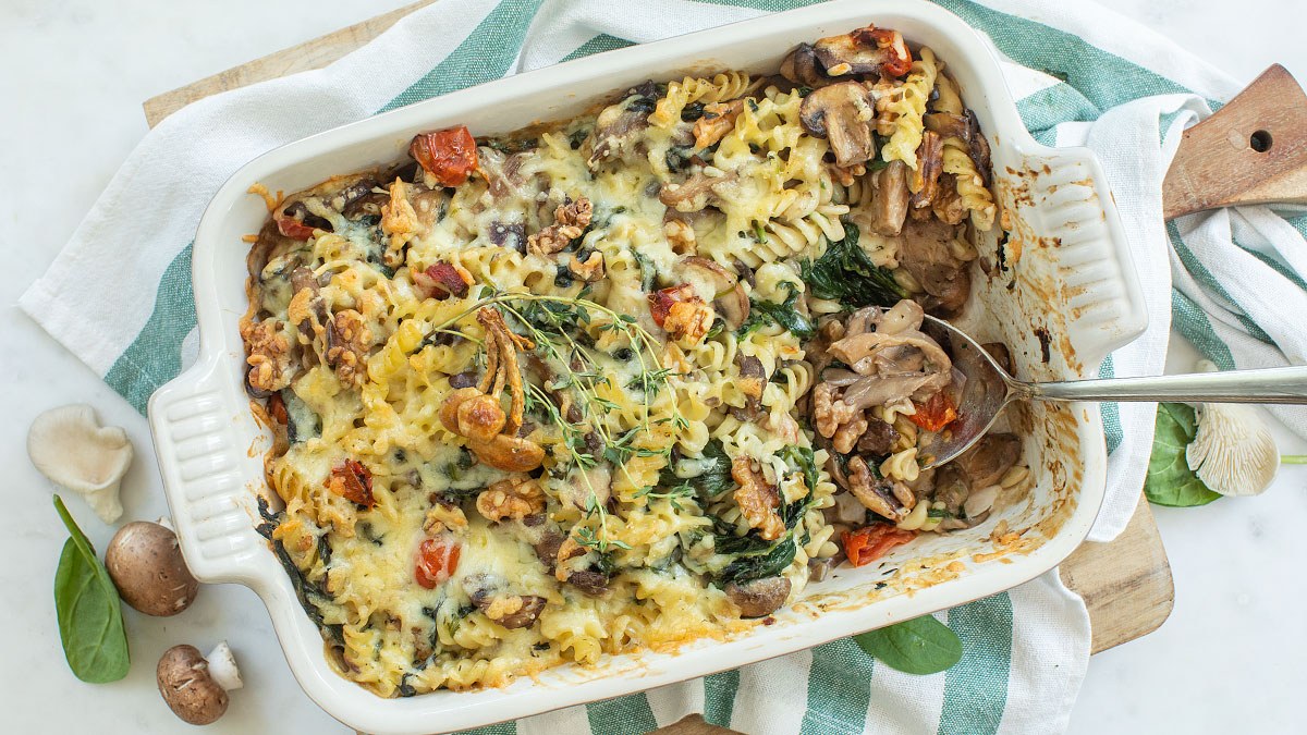 Paddenstoelen ovenschotel met pasta
