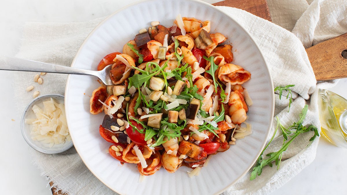 Pasta met aubergine