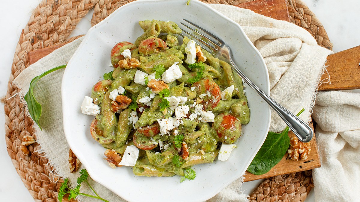 Pasta met cannellini bonen saus en feta