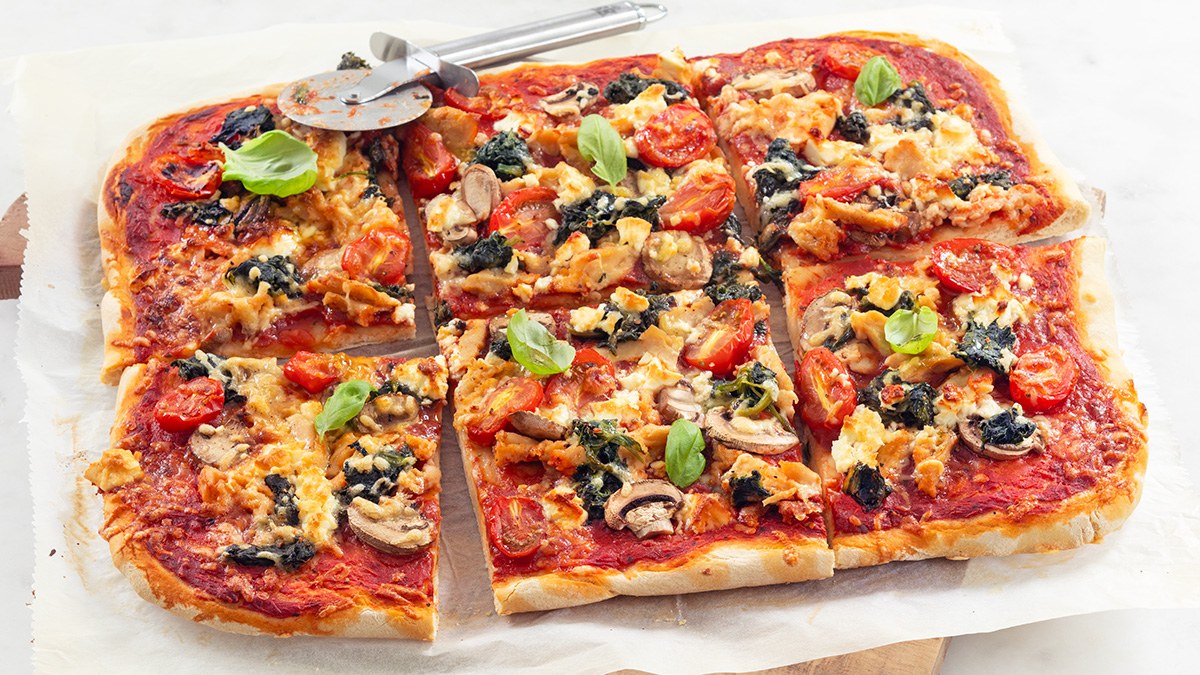 Plaatpizza met kip