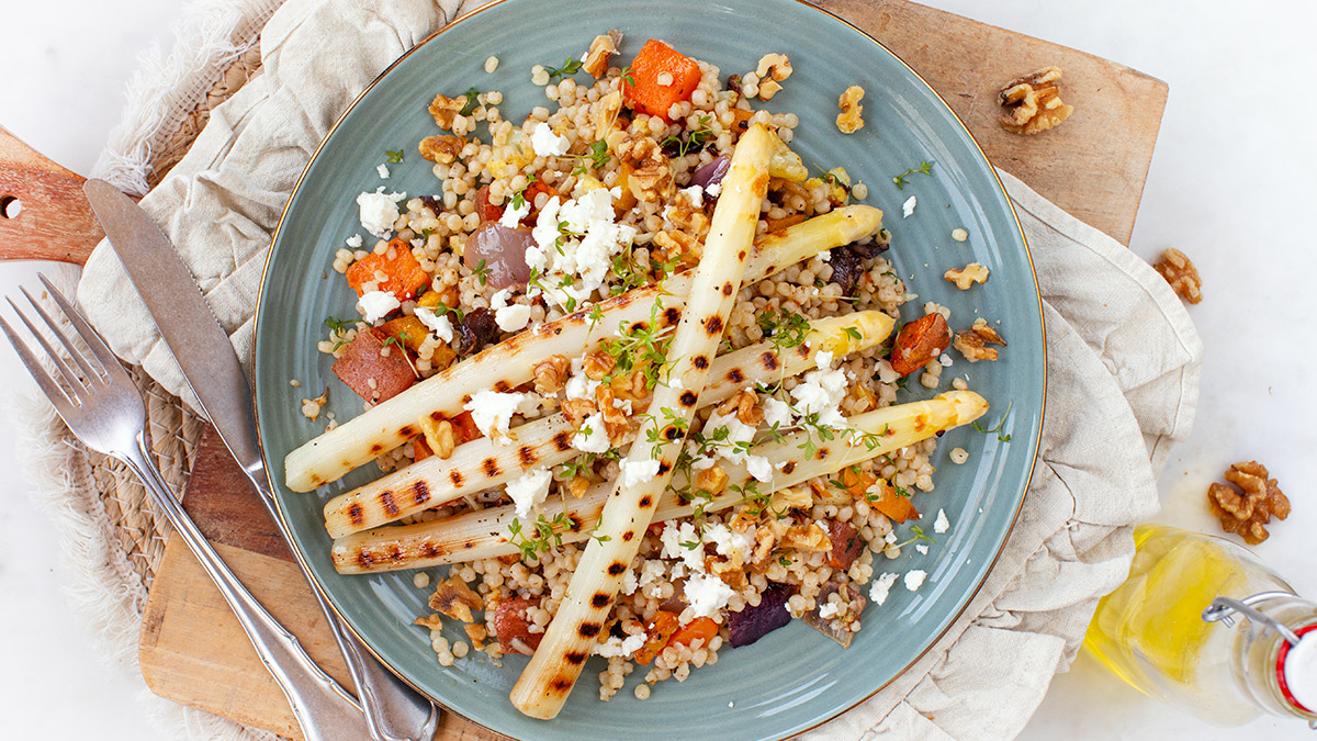 Witte asperges met couscous en feta