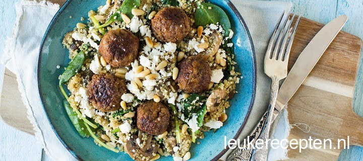 Quinoa met spinazie en gehaktballetjes