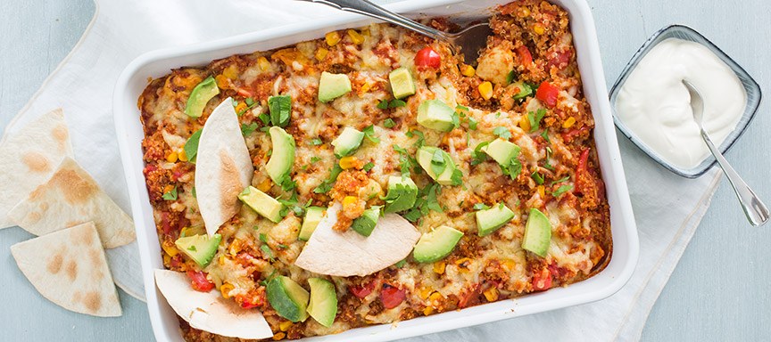 Tex Mex: quinoa ovenschotel met fajita kip