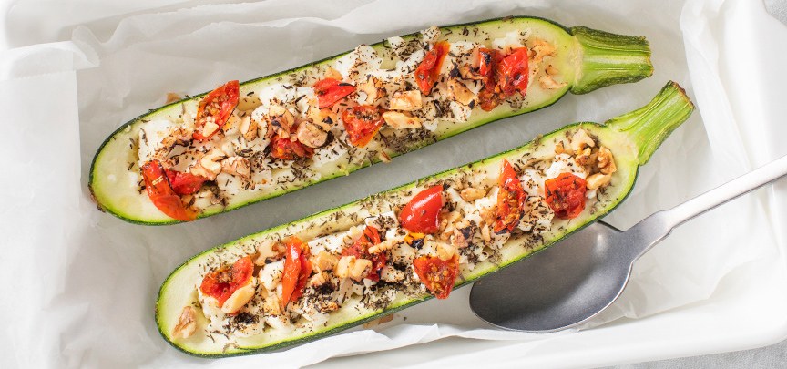 Vegetarisch gevulde courgette met geitenkaas