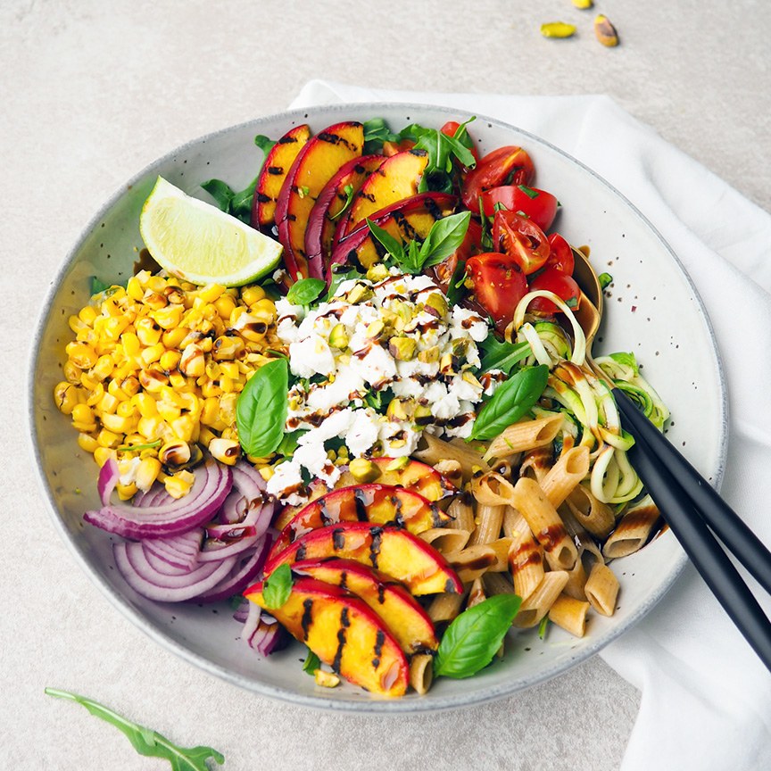 Pasta bowl with grilled nectarine