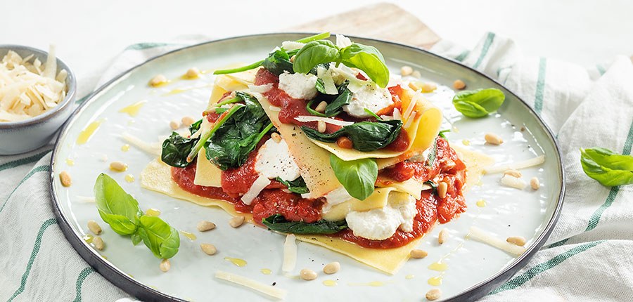 Open lasagne met spinazie
