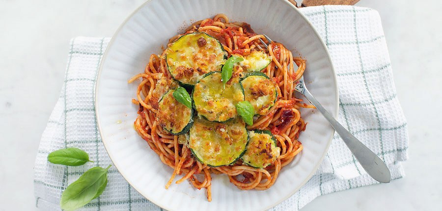 Spaghetti met krokante courgette